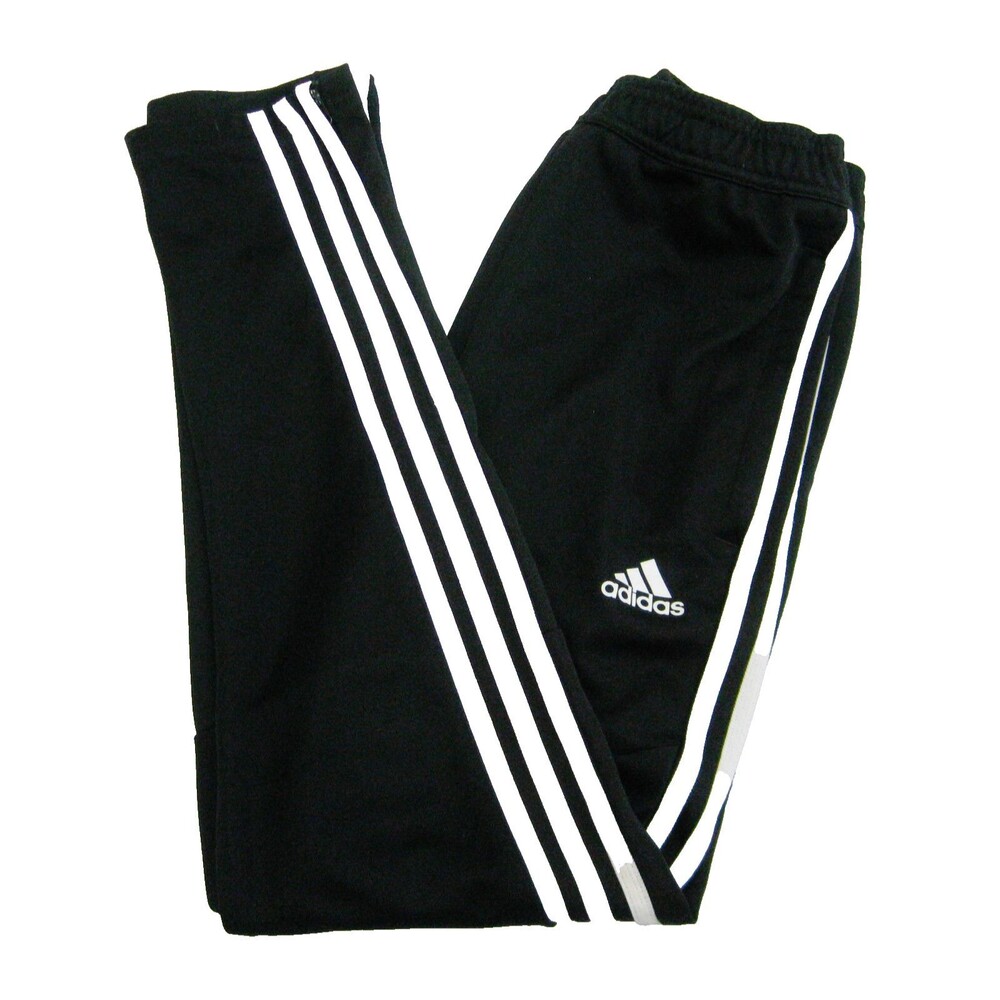 ADIDAS Men's Small Black Track Pants Striped Athletic Sweatpants Zipper Pockets